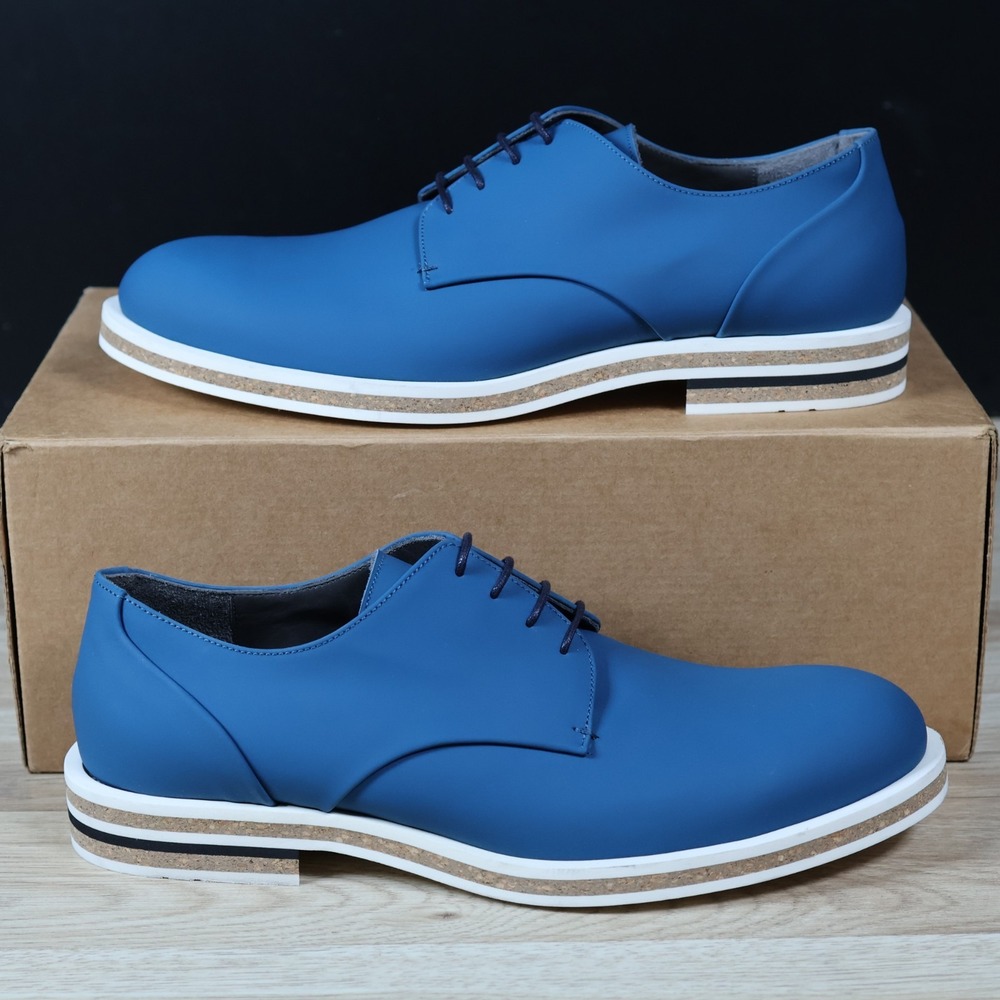 Robert Clergerie Shoes Mens‎ 8.5 Blue White Derby Dress Leather Round Toe France